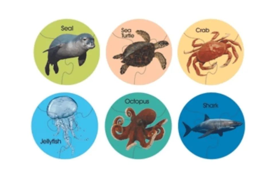 3 Piece Sea Life Animal Puzzles (6 pack)